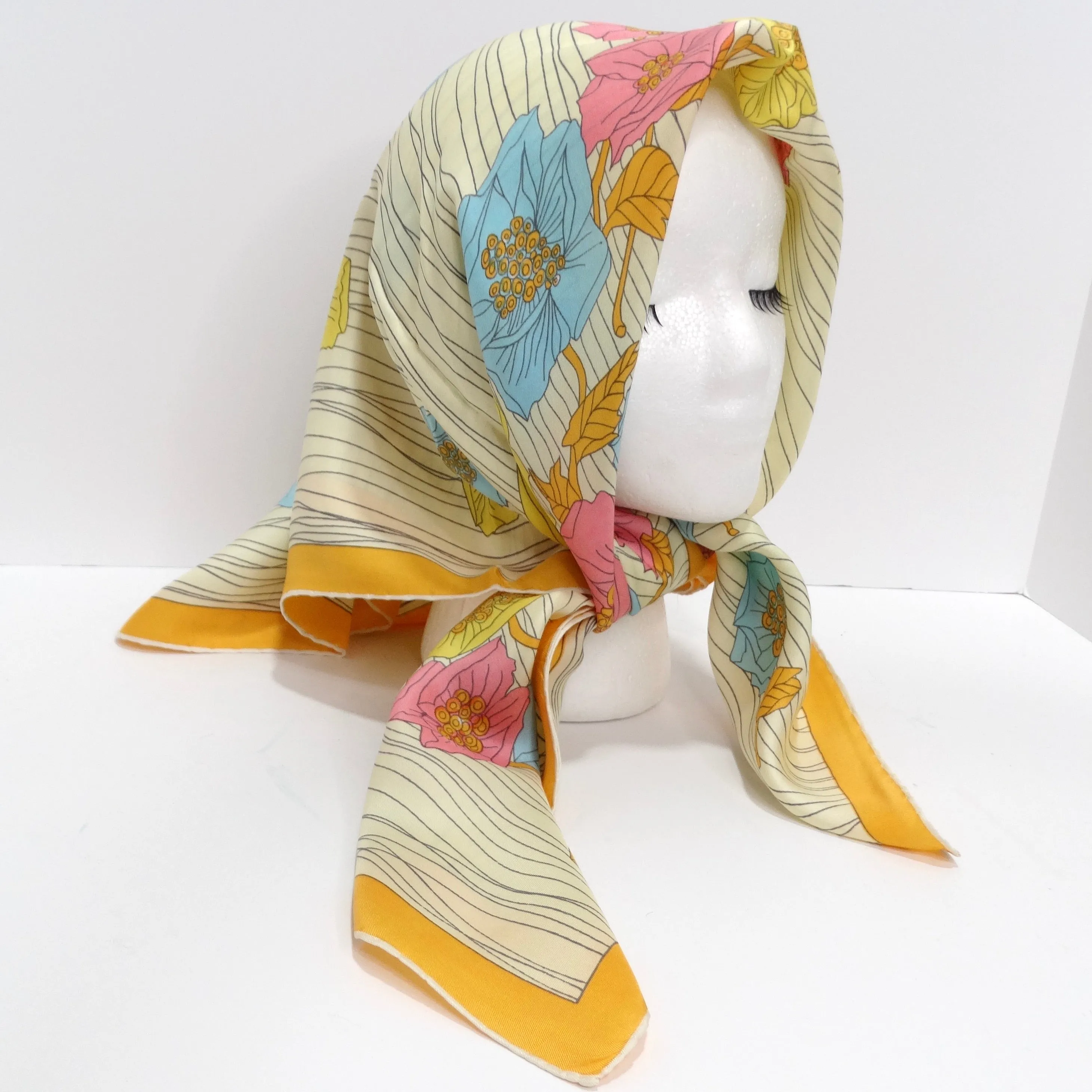 1960s Floral Silk Scarf