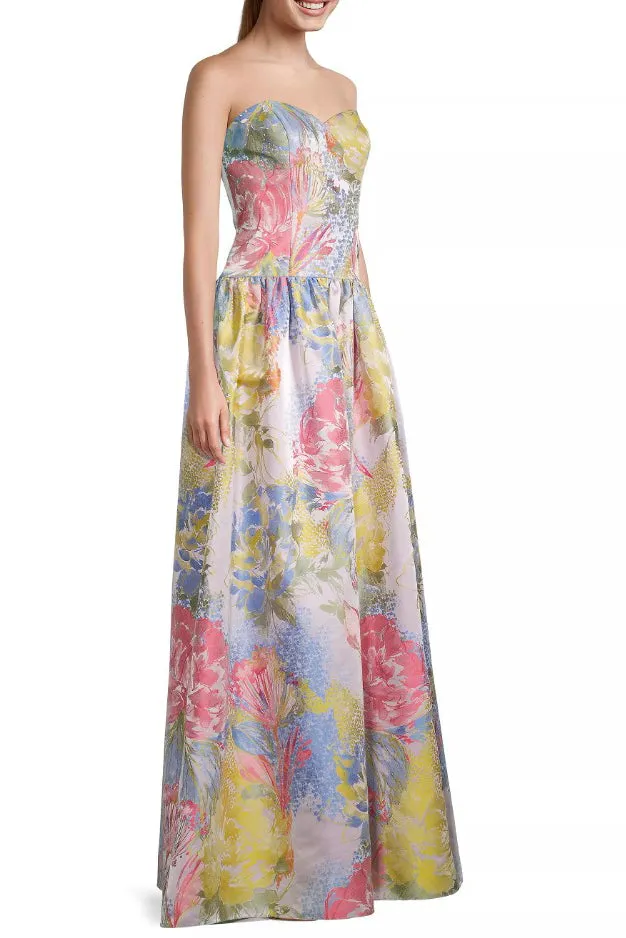 Aidan Mattox Floral Jacquard Strapless Gown