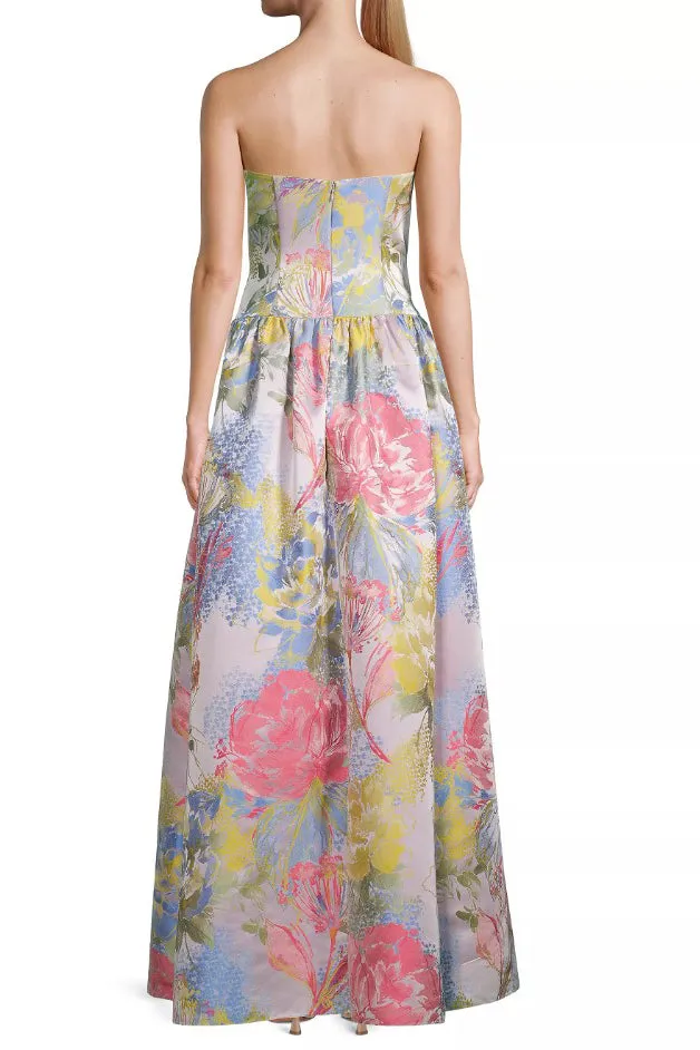 Aidan Mattox Floral Jacquard Strapless Gown