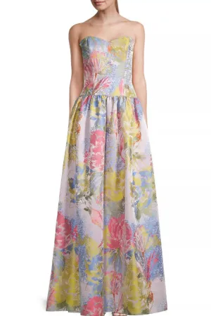 Aidan Mattox Floral Jacquard Strapless Gown