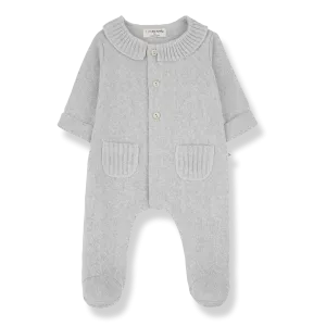 Alexia Collared Baby Onesie with Feet (Perla)