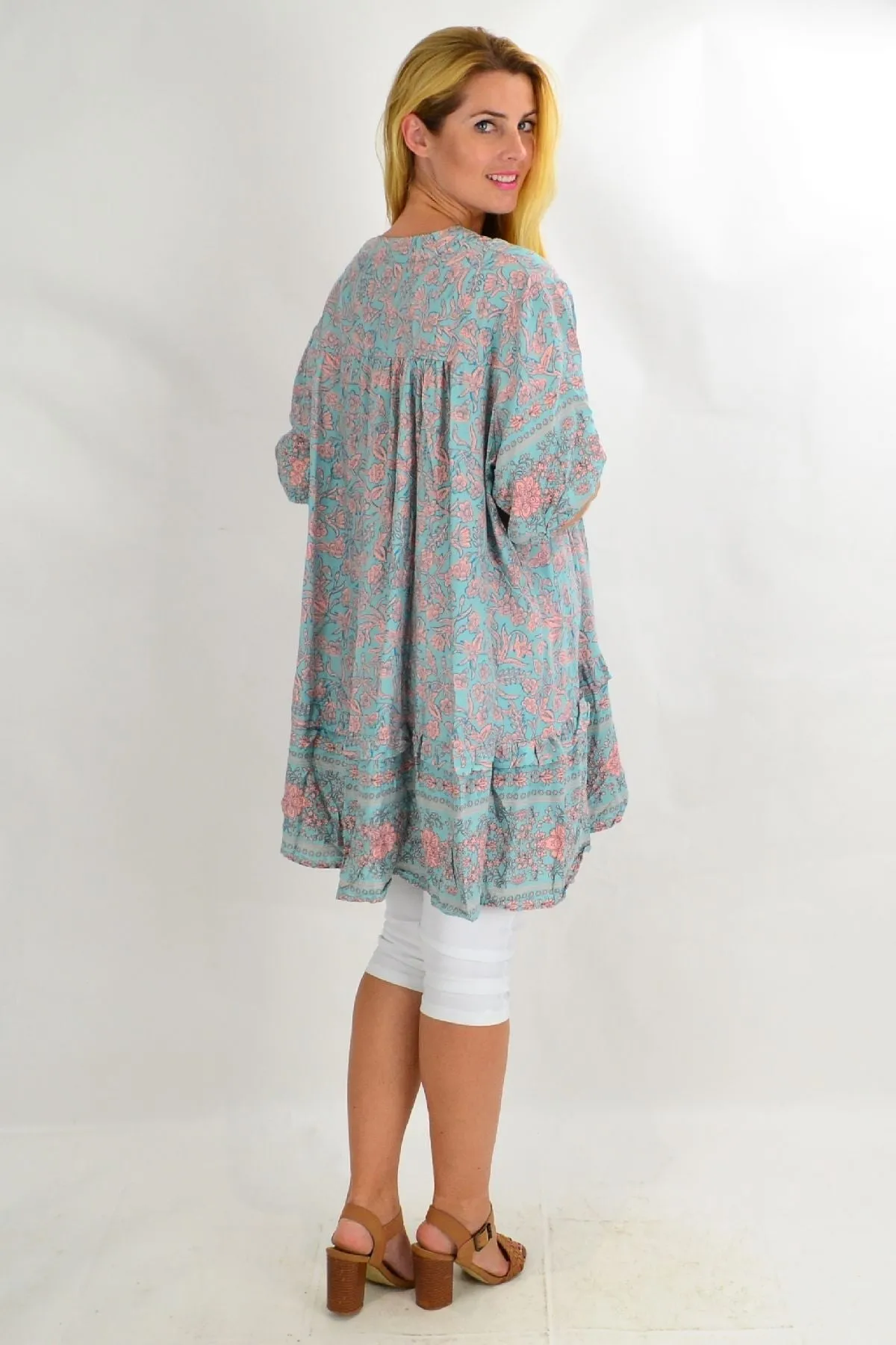 Aqua Bell Ruffle Tunic Top