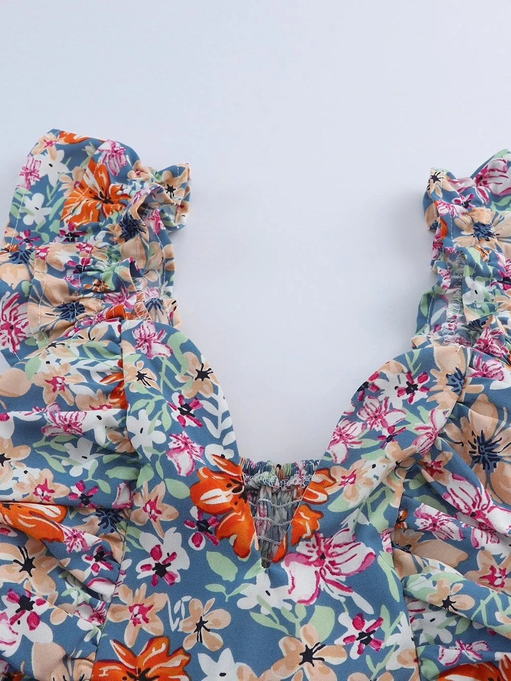 Blue and Orange Floral Top