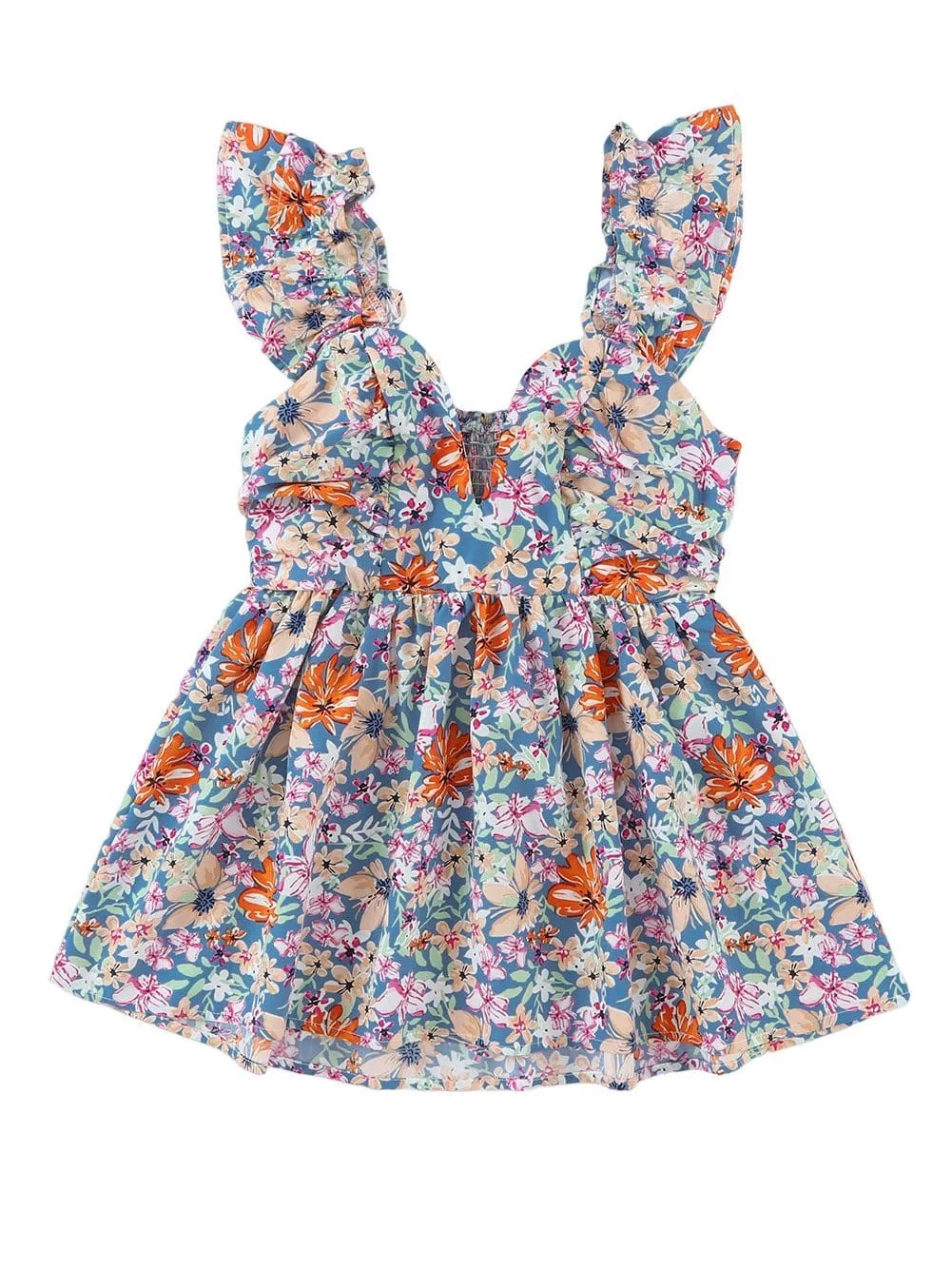 Blue and Orange Floral Top