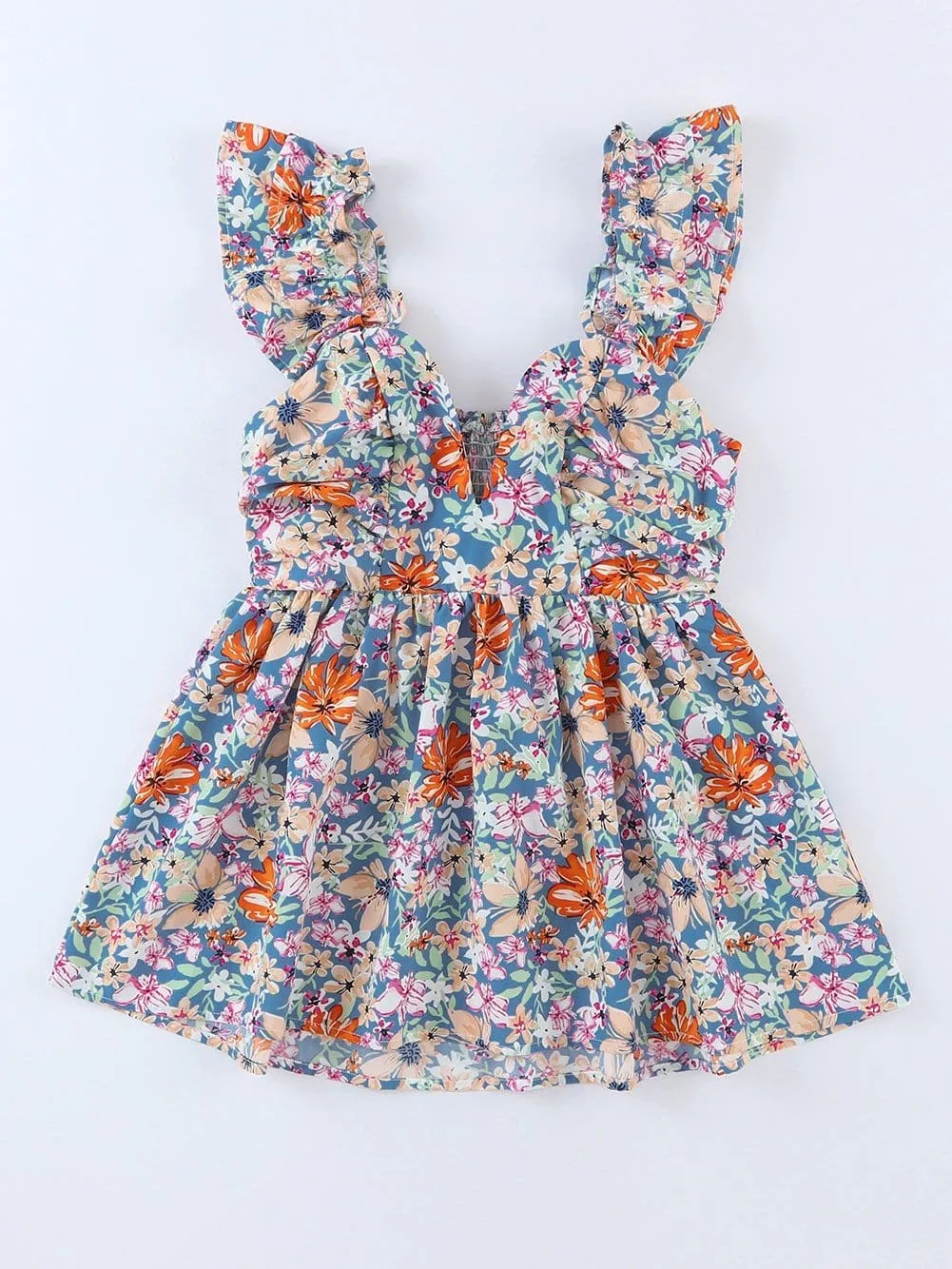 Blue and Orange Floral Top