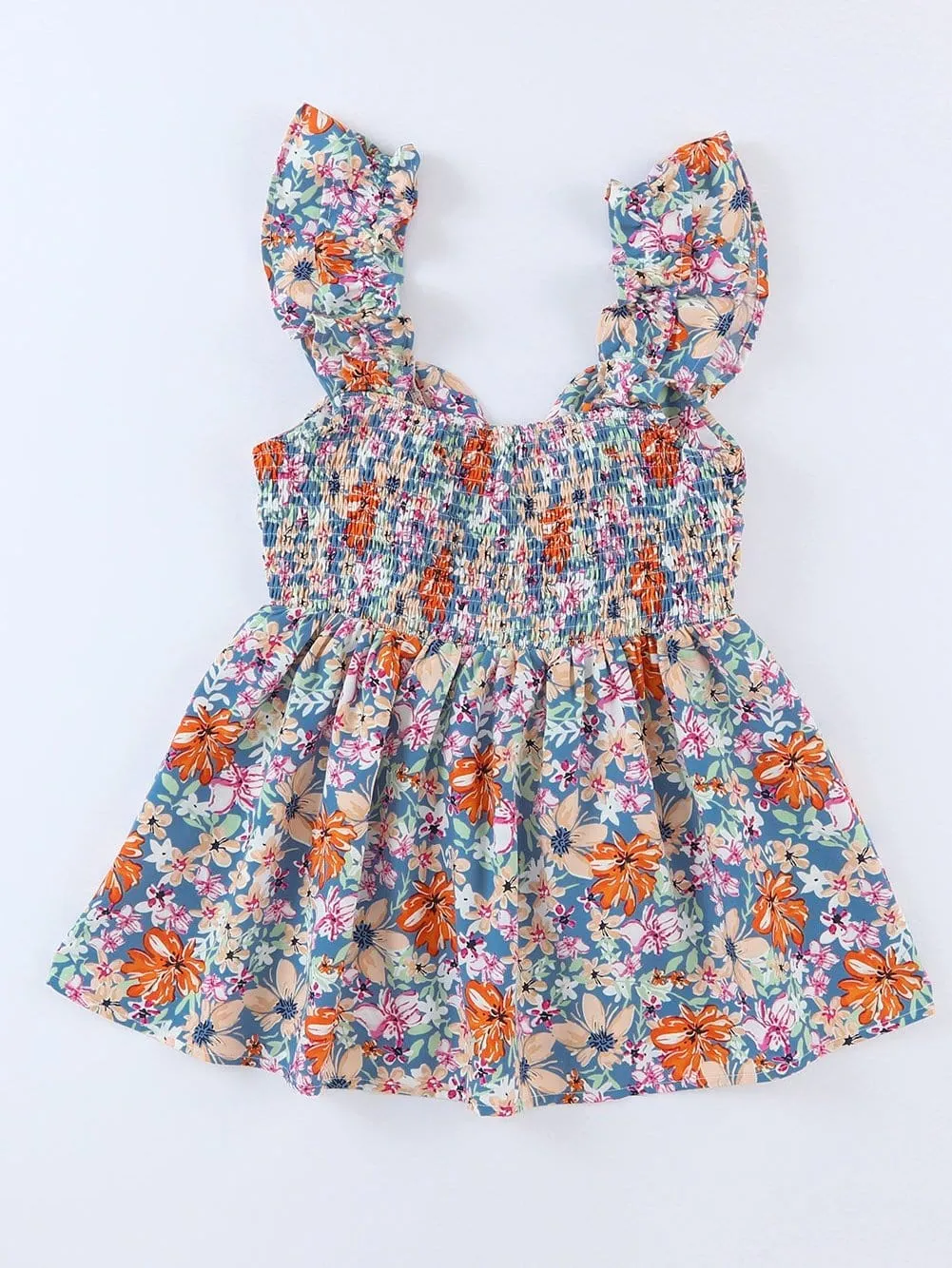 Blue and Orange Floral Top