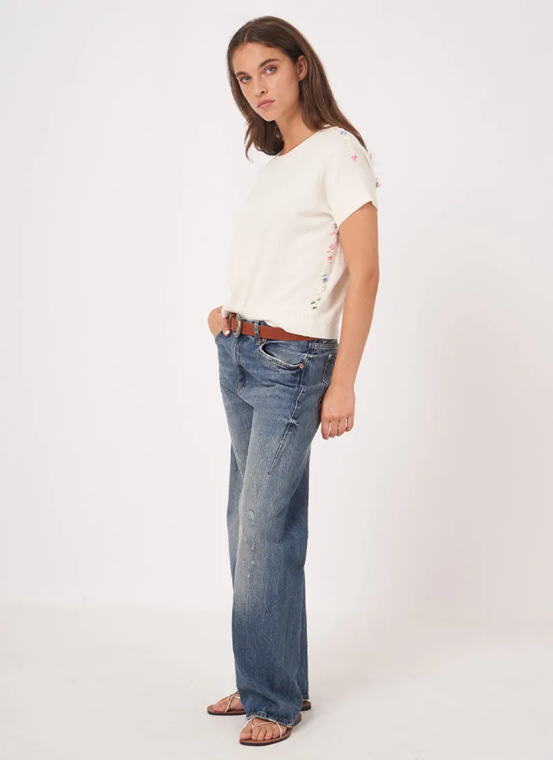 Cashmere Short Sleeve With Side Tie Sweater