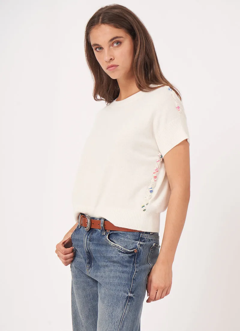 Cashmere Short Sleeve With Side Tie Sweater