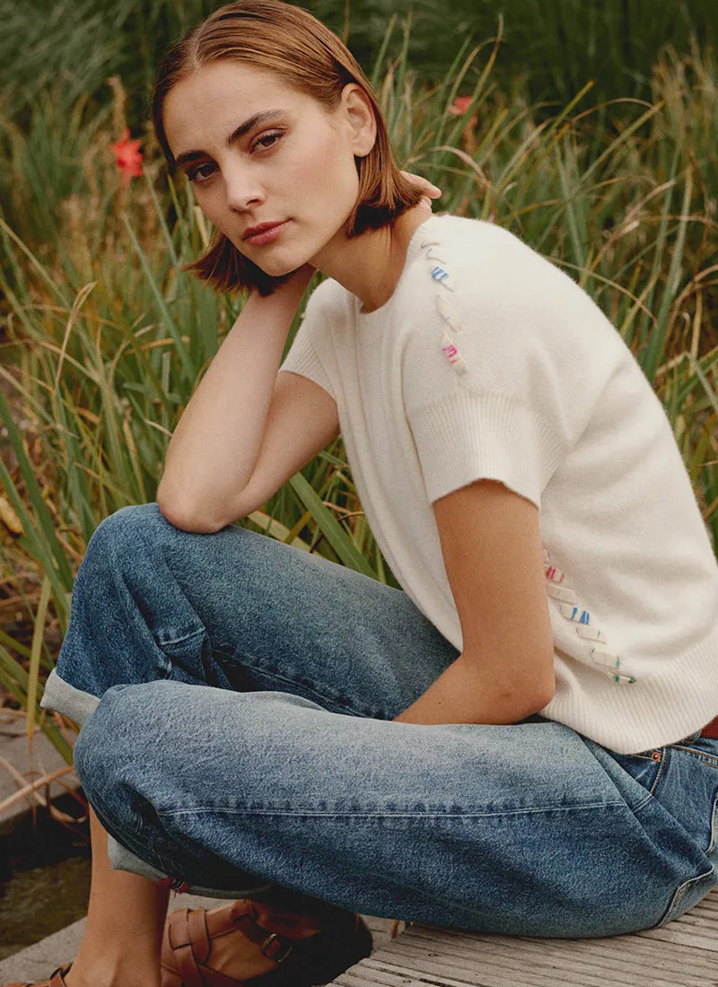 Cashmere Short Sleeve With Side Tie Sweater