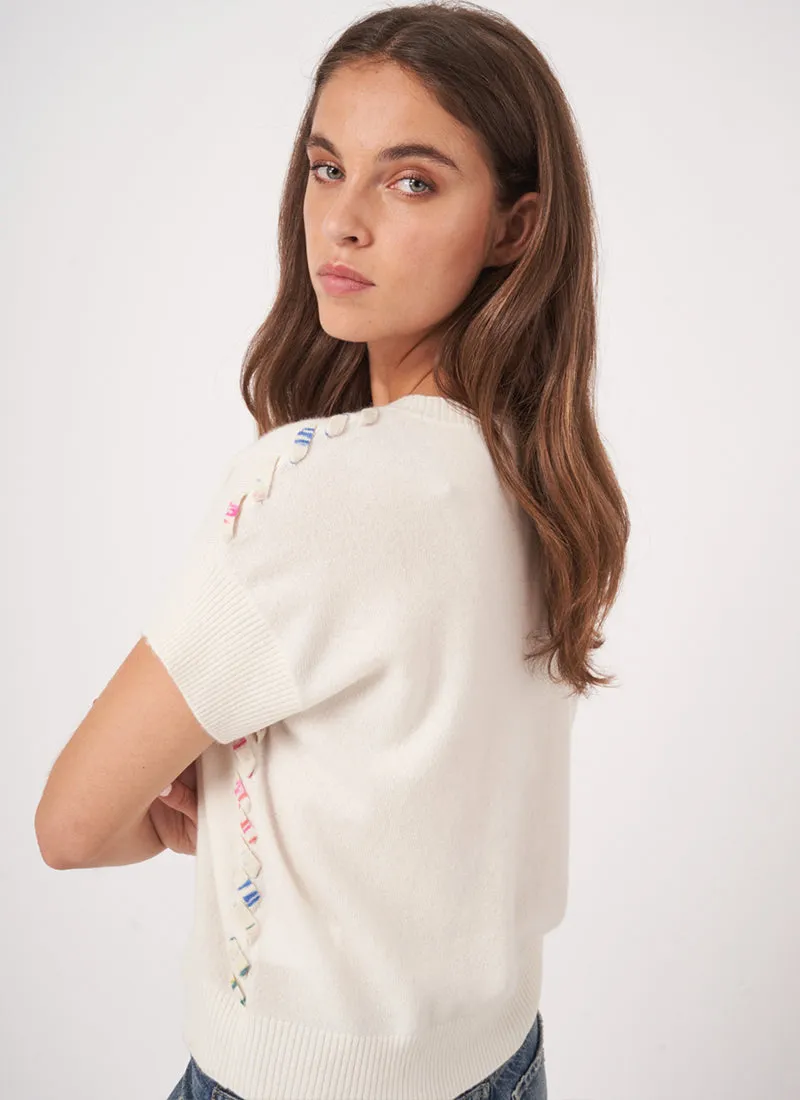 Cashmere Short Sleeve With Side Tie Sweater