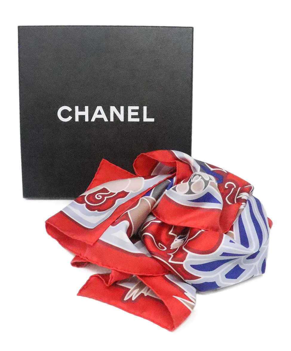 Chanel Red & Blue Print Silk Scarf