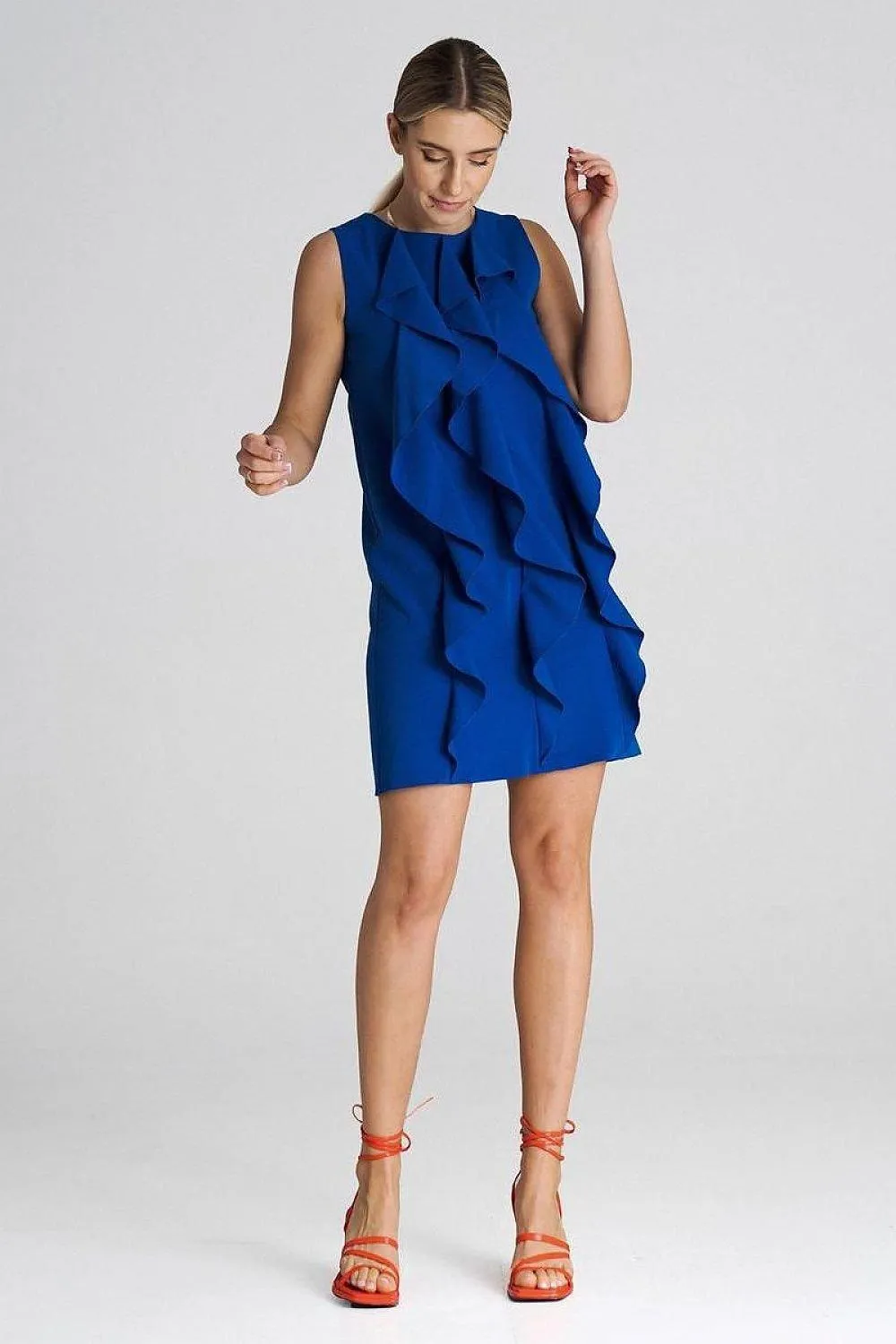 Chic Sleeveless Trapeze Cocktail Dress with Ruffle Accents