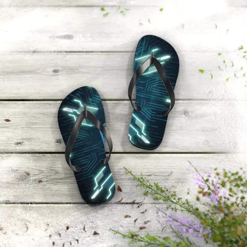 Circuit Pattern Flip Flops Cushioned & Easy Slip