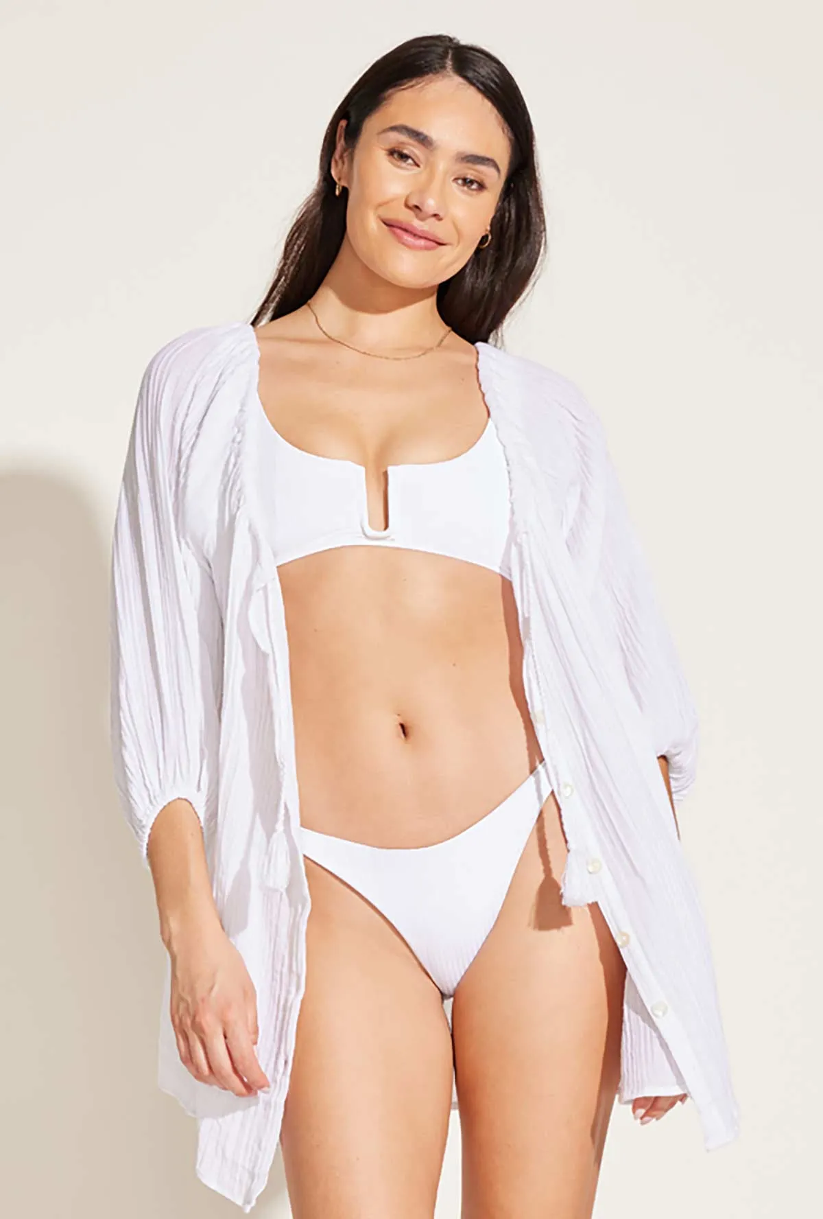 Costa Shirt Dress - White Crinkle Organic Cotton