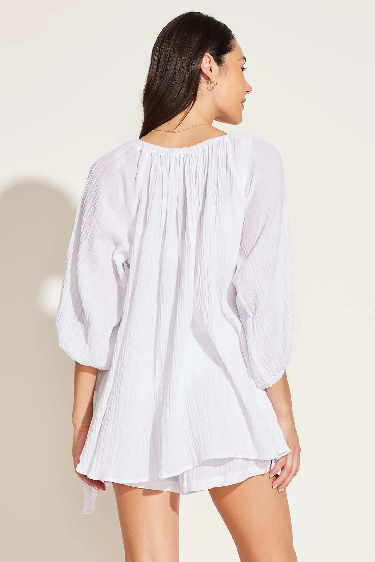 Costa Shirt Dress - White Crinkle Organic Cotton