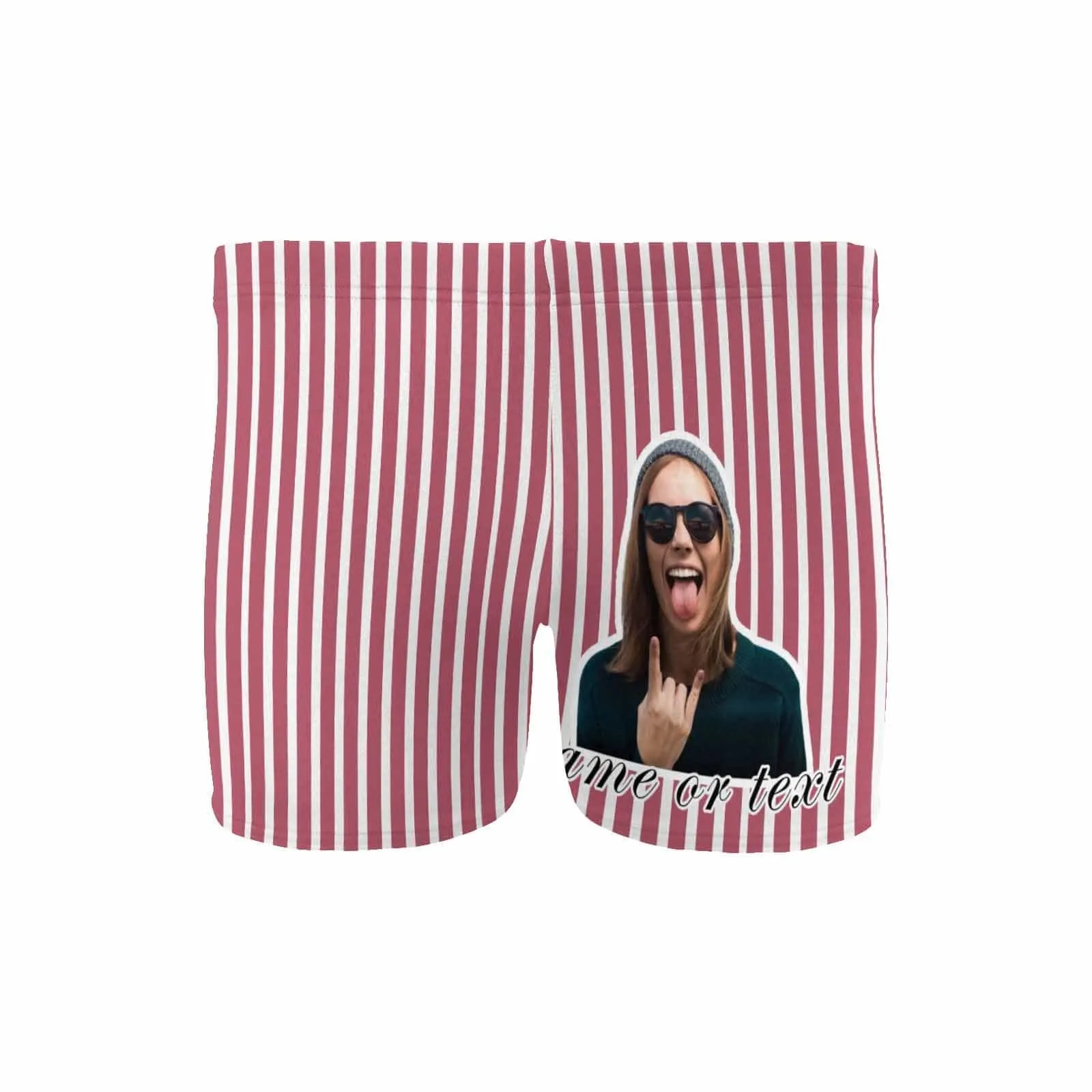 Custom Face & Name Red Stripes Men's Athletic Swim Jammers Quick Dry Waterproof Compression Square Leg Swim Briefs Swimsuit