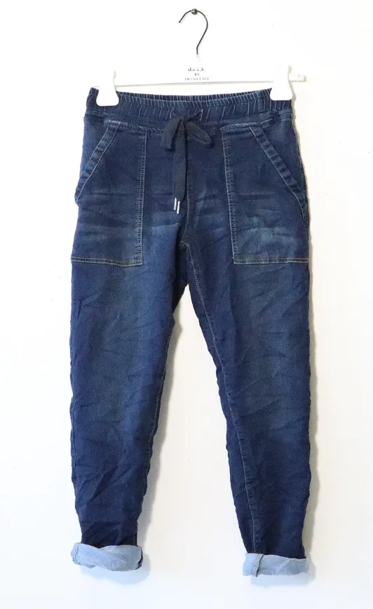 D.E.C.K By Decollage 822601 Super Stretchy Drawstring Waist Jeans With Pockets