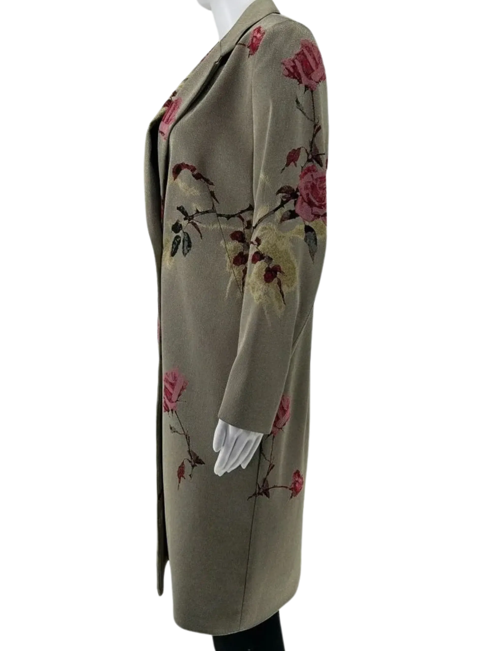 Dries Van Noten Olive Metallic Roses Duster/Jacket/Evening Coat Size 42