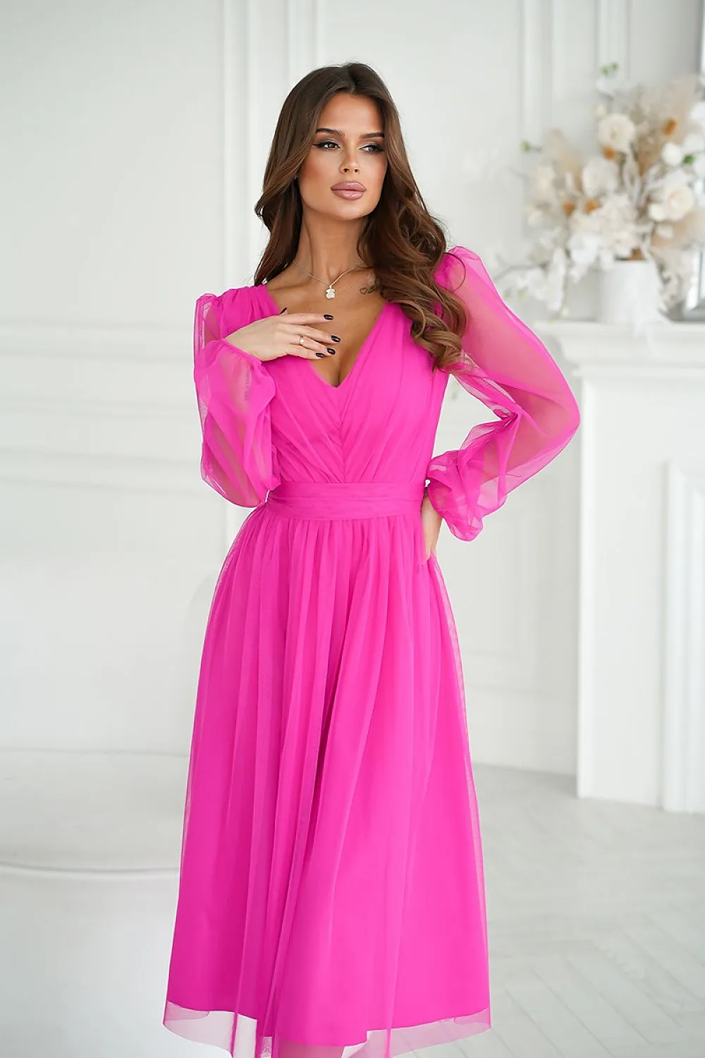 Elegant Brocade Mesh Midi Dress