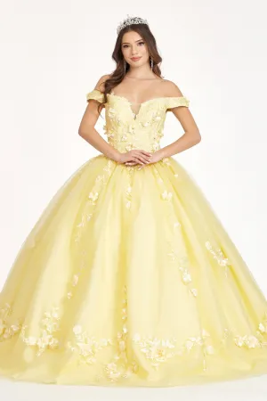 Embroidery Embellished Glitter-Mesh Cut-Away Shoulder Quinceanera Dress GLGL1958