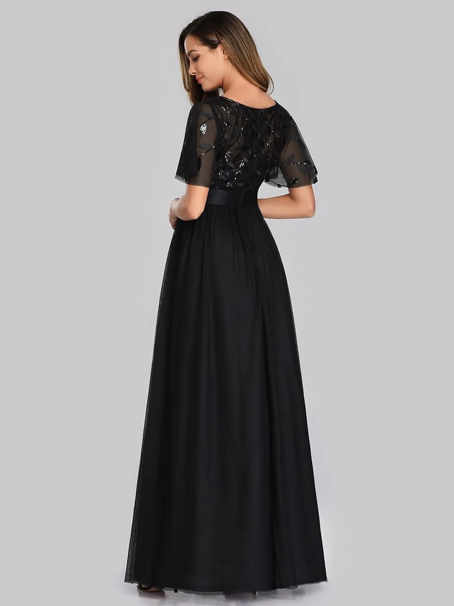 Georgia flutter sleeve evening dress in black s14 Express NZ wide