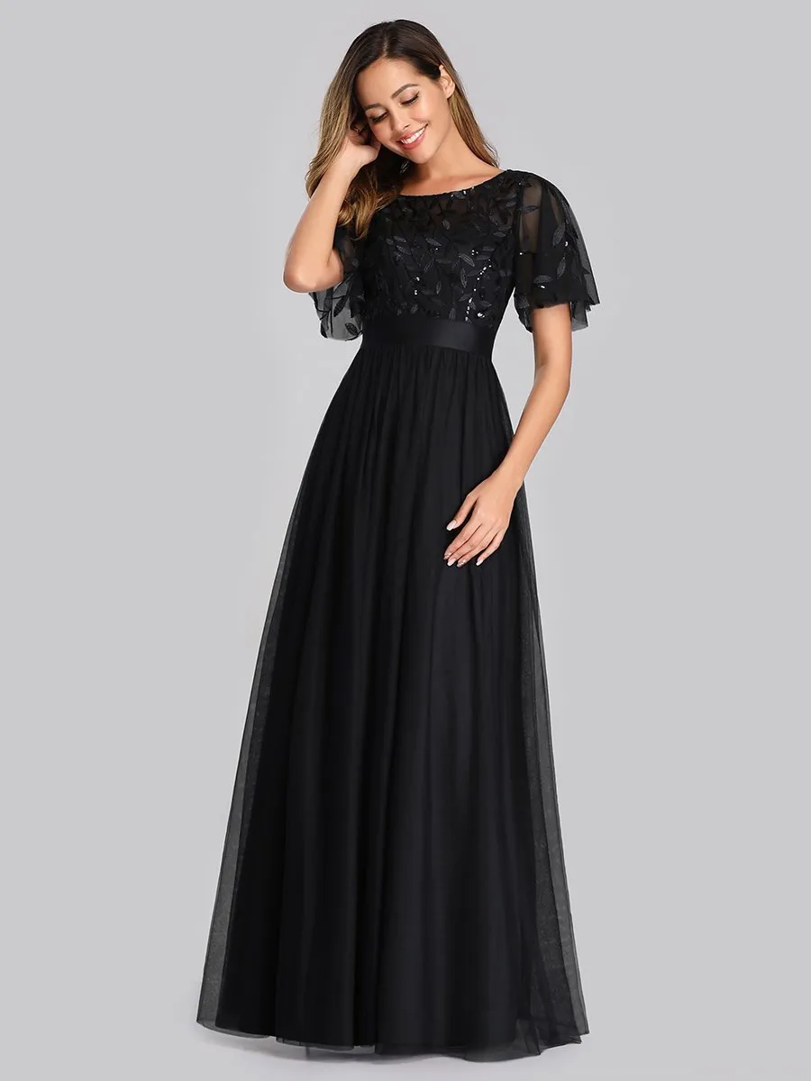 Georgia flutter sleeve evening dress in black s14 Express NZ wide