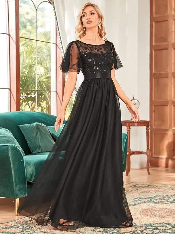 Georgia flutter sleeve evening dress in black s14 Express NZ wide