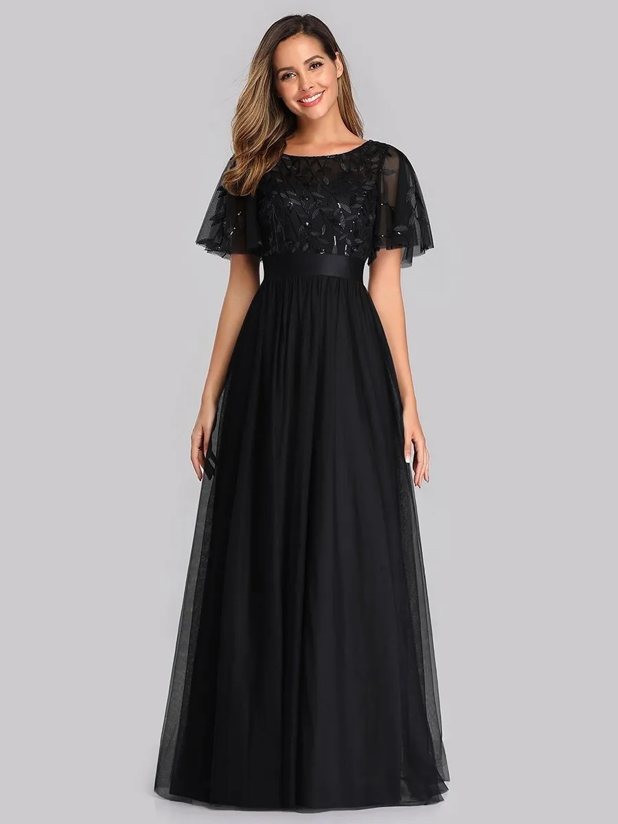 Georgia flutter sleeve evening dress in black s14 Express NZ wide