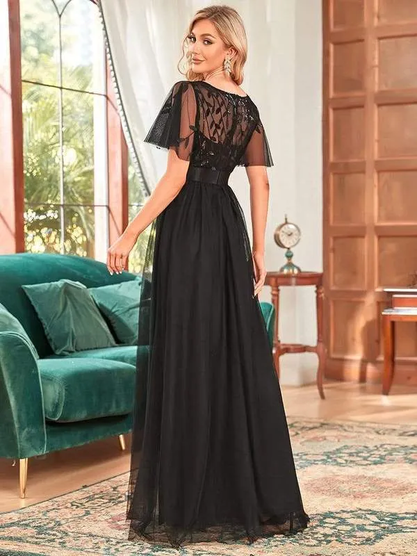 Georgia flutter sleeve evening dress in black s14 Express NZ wide