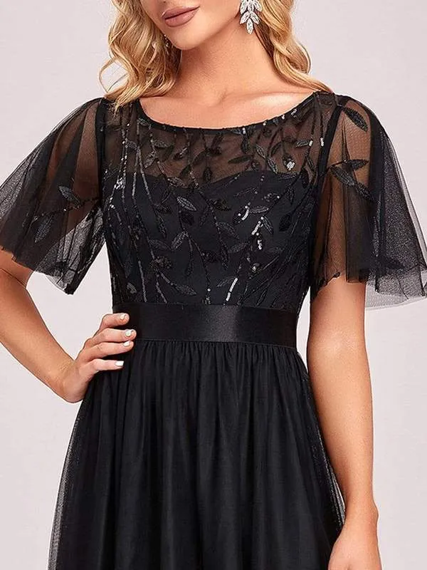 Georgia flutter sleeve evening dress in black s14 Express NZ wide
