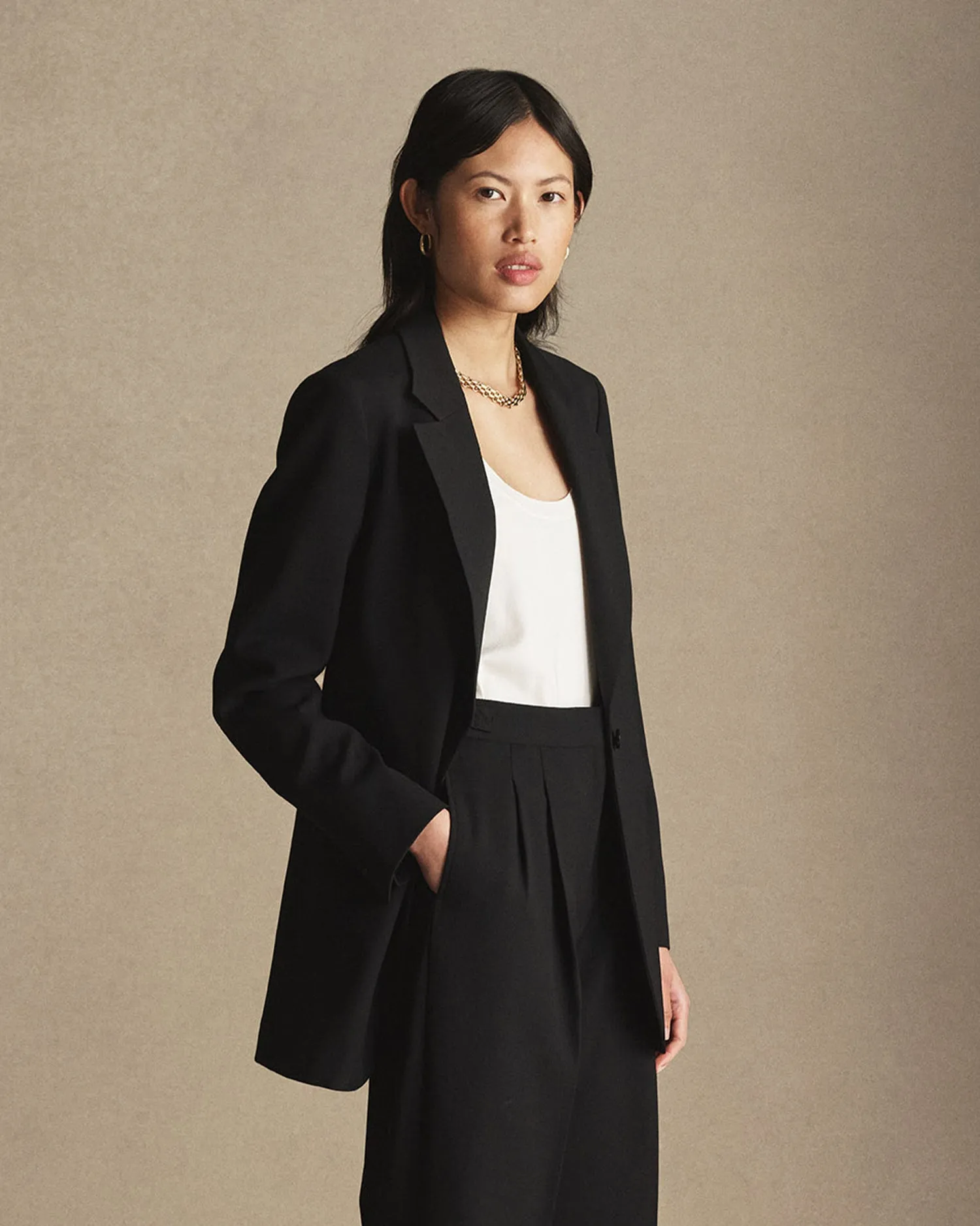 Georgia House Cut Blazer - Black Wool Twill