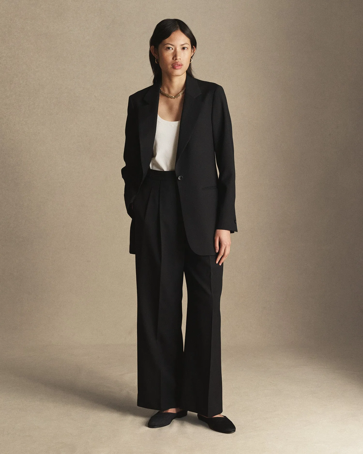Georgia House Cut Blazer - Black Wool Twill