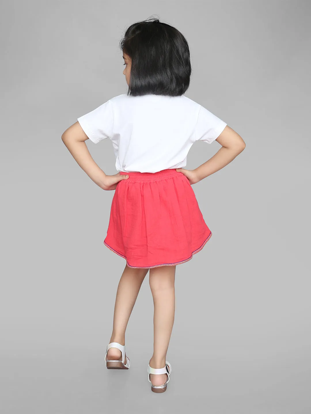 Girls White and Red Butterfly T-Shirt and Embroidered Skirt Co-ord Set