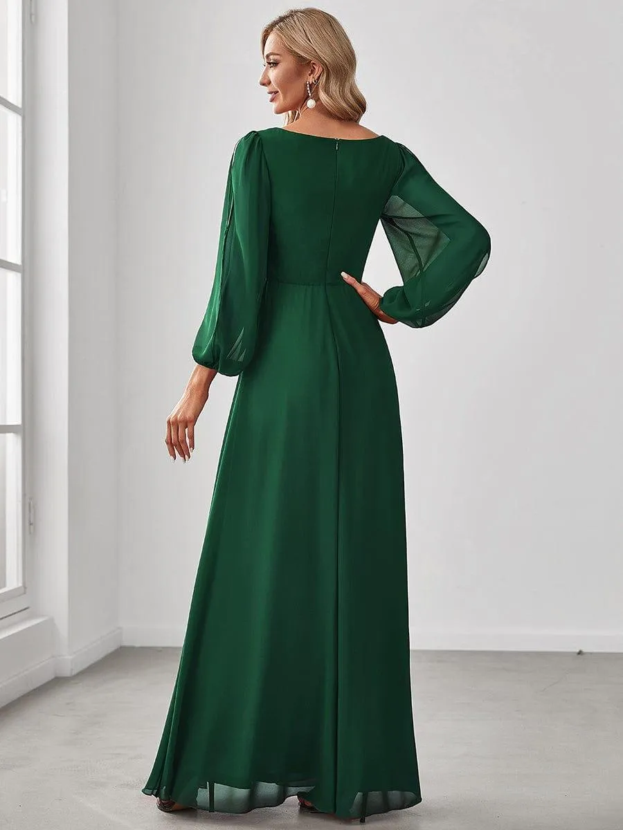 Iris | Elegant Chiffon V-Neckline Long Sleeve Formal Evening Dress