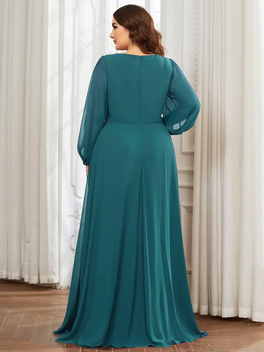 Iris | Elegant Chiffon V-Neckline Long Sleeve Formal Evening Dress