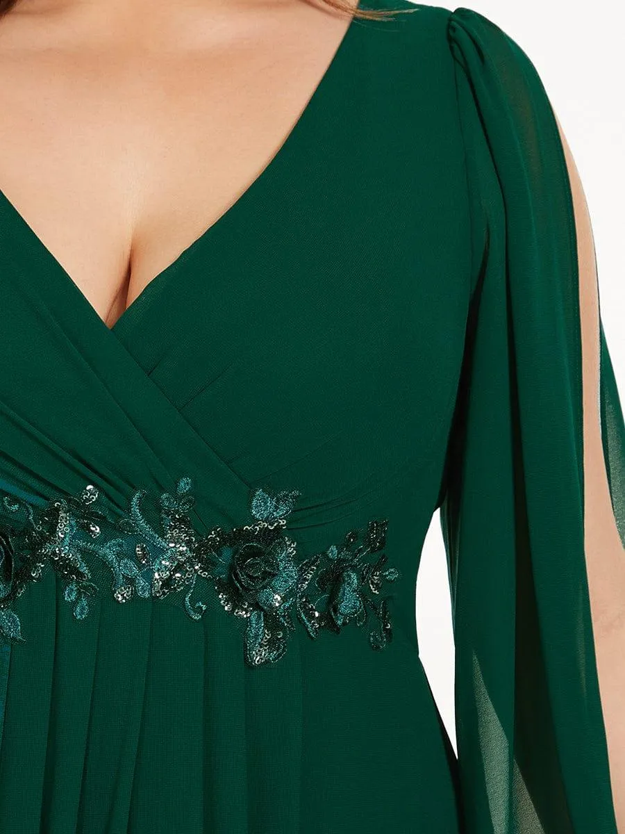 Iris | Elegant Chiffon V-Neckline Long Sleeve Formal Evening Dress