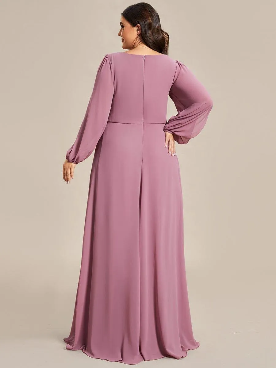 Iris | Elegant Chiffon V-Neckline Long Sleeve Formal Evening Dress