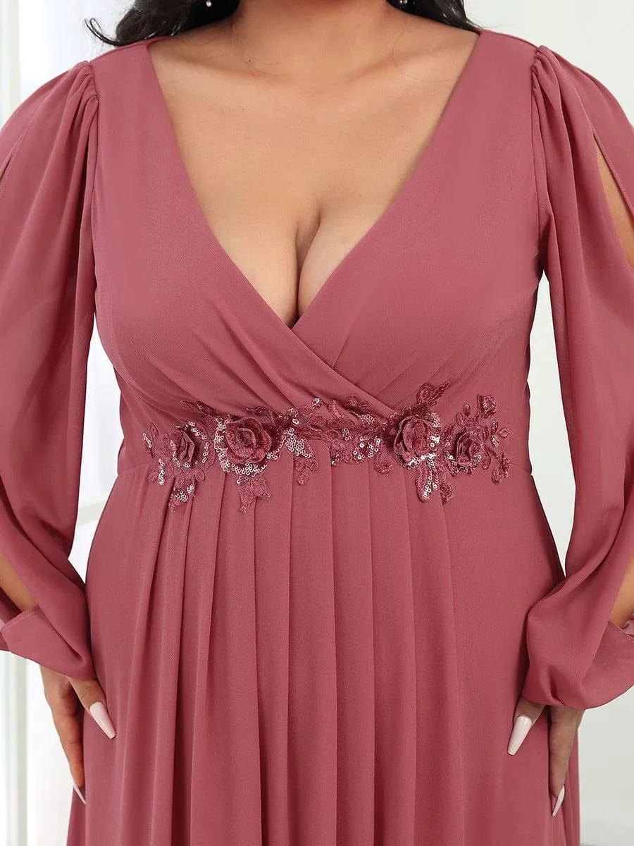 Iris | Elegant Chiffon V-Neckline Long Sleeve Formal Evening Dress