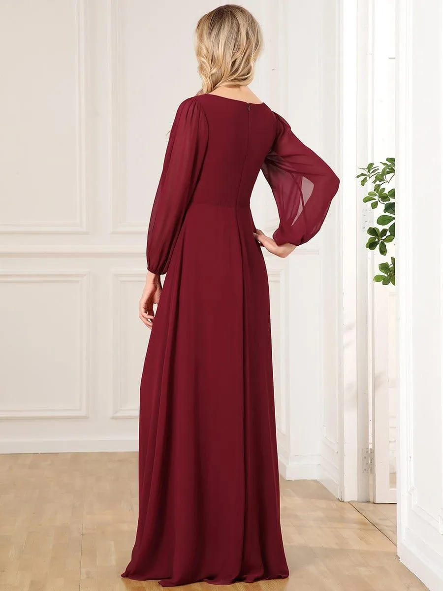 Iris | Elegant Chiffon V-Neckline Long Sleeve Formal Evening Dress