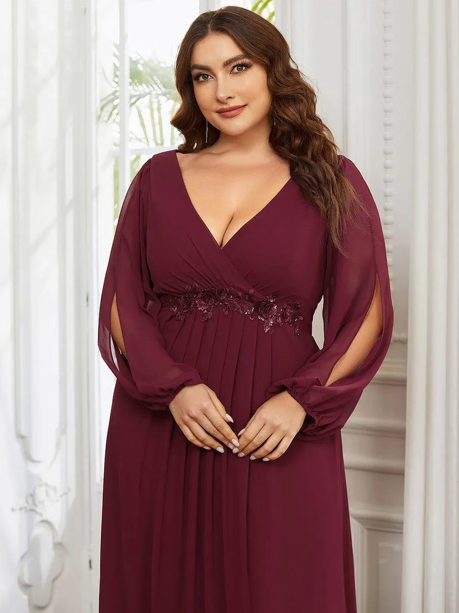 Iris | Elegant Chiffon V-Neckline Long Sleeve Formal Evening Dress
