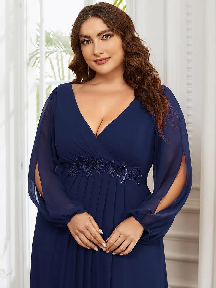 Iris | Elegant Chiffon V-Neckline Long Sleeve Formal Evening Dress
