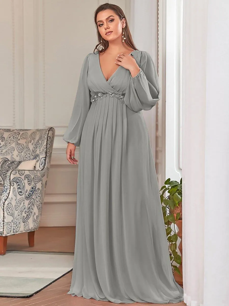 Iris | Elegant Chiffon V-Neckline Long Sleeve Formal Evening Dress