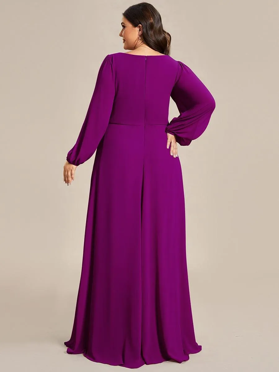 Iris | Elegant Chiffon V-Neckline Long Sleeve Formal Evening Dress
