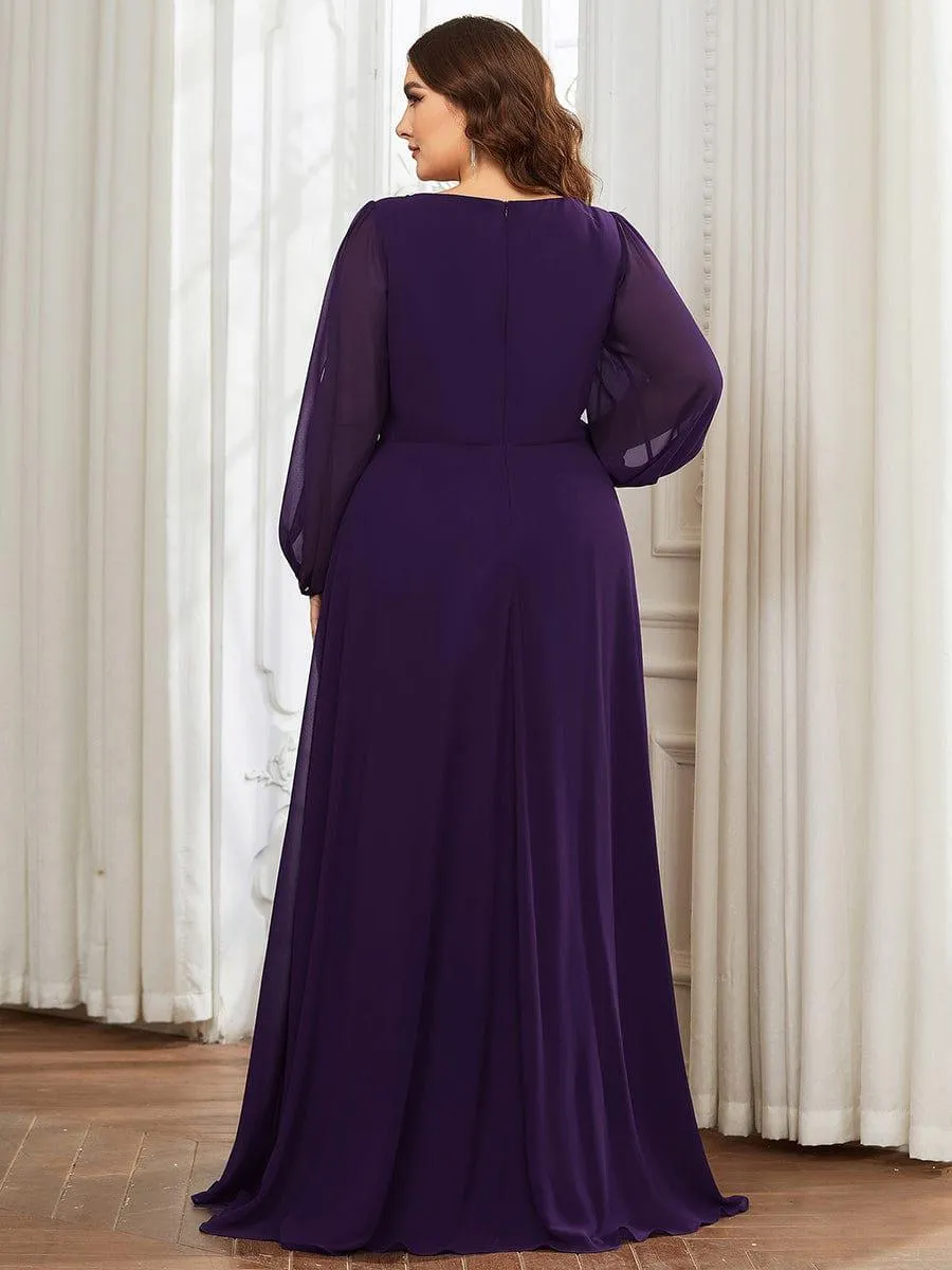 Iris | Elegant Chiffon V-Neckline Long Sleeve Formal Evening Dress