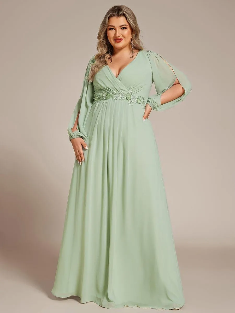 Iris | Elegant Chiffon V-Neckline Long Sleeve Formal Evening Dress