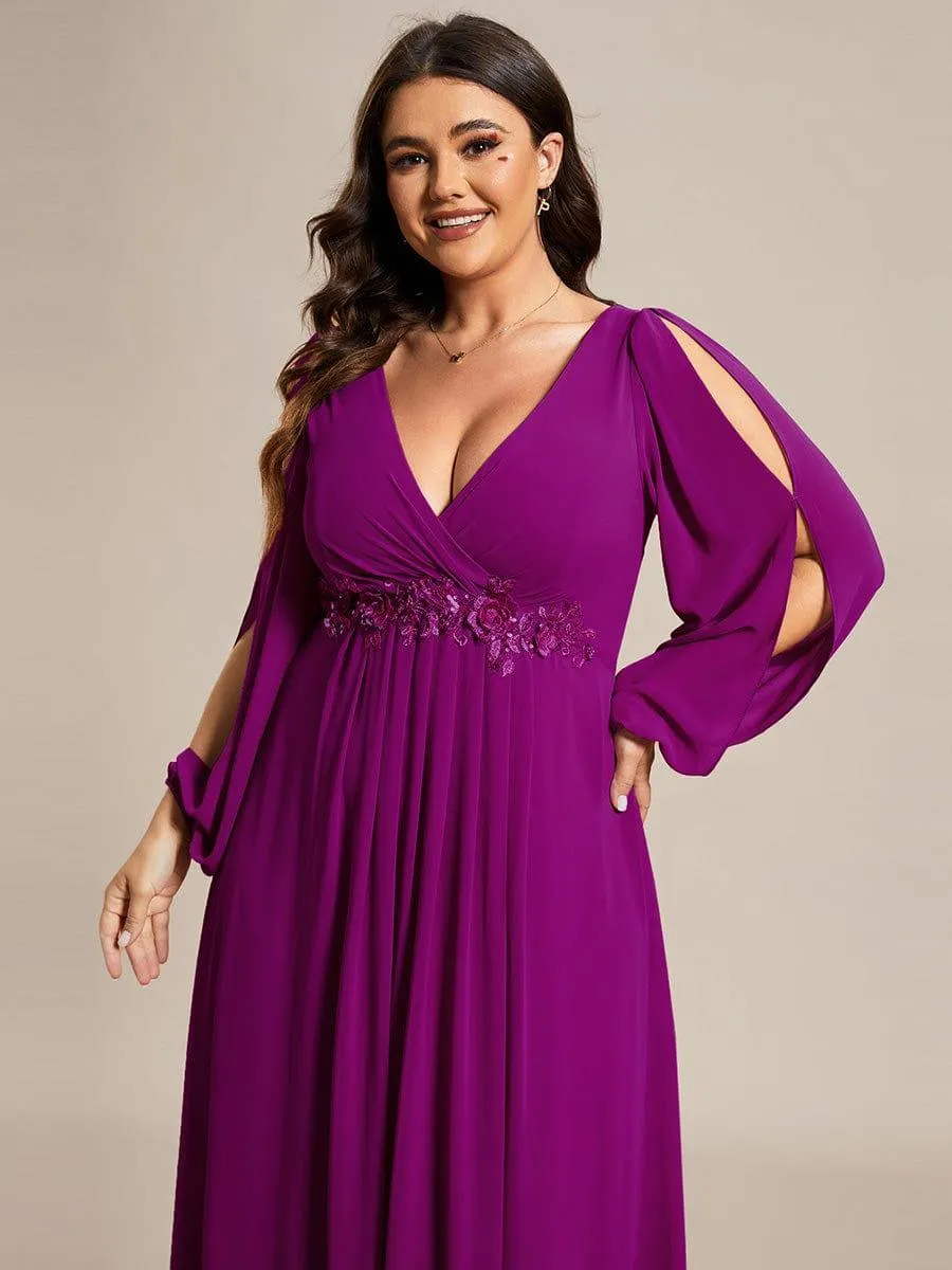 Iris | Elegant Chiffon V-Neckline Long Sleeve Formal Evening Dress