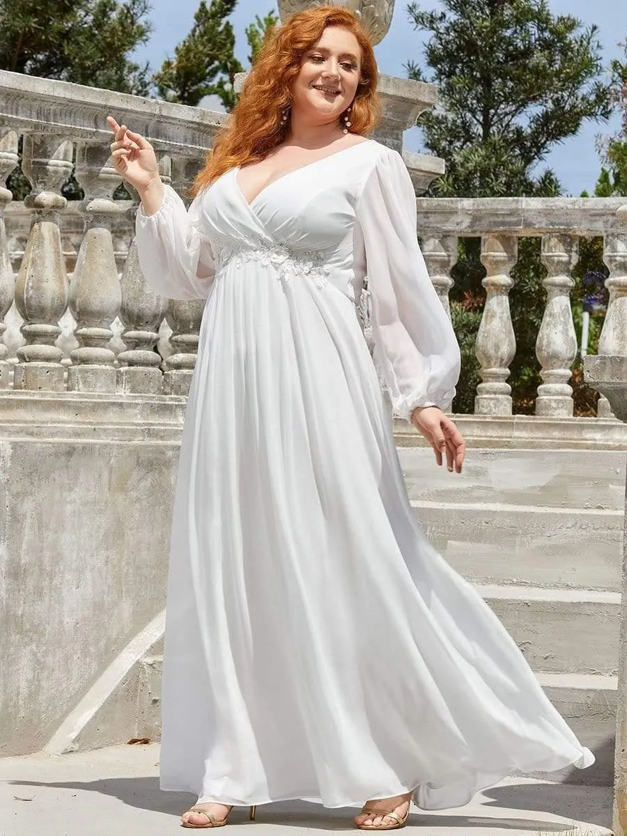 Iris | Elegant Chiffon V-Neckline Long Sleeve Formal Evening Dress