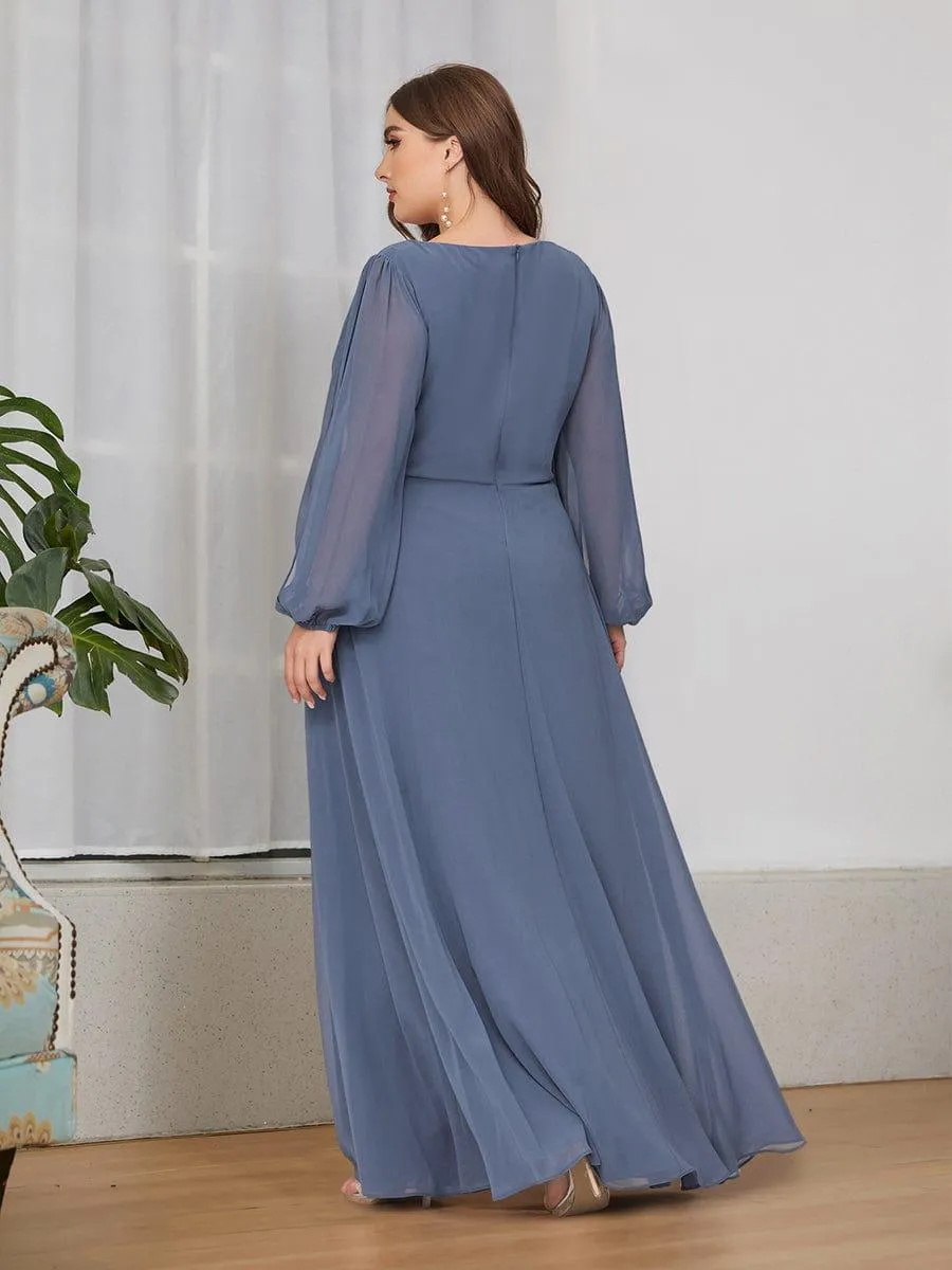 Iris | Elegant Chiffon V-Neckline Long Sleeve Formal Evening Dress