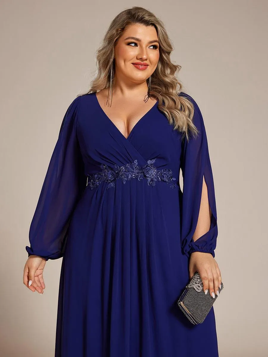 Iris | Elegant Chiffon V-Neckline Long Sleeve Formal Evening Dress