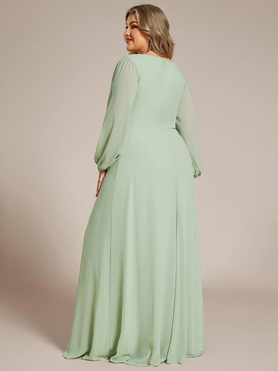 Iris | Elegant Chiffon V-Neckline Long Sleeve Formal Evening Dress